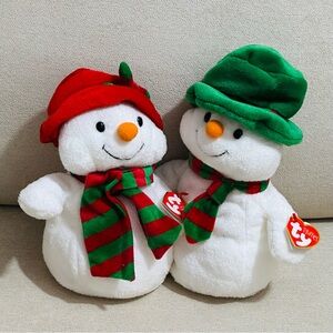 TY Ms.& Mr. Snowman Plush Toy Set Tags Attached Y2K